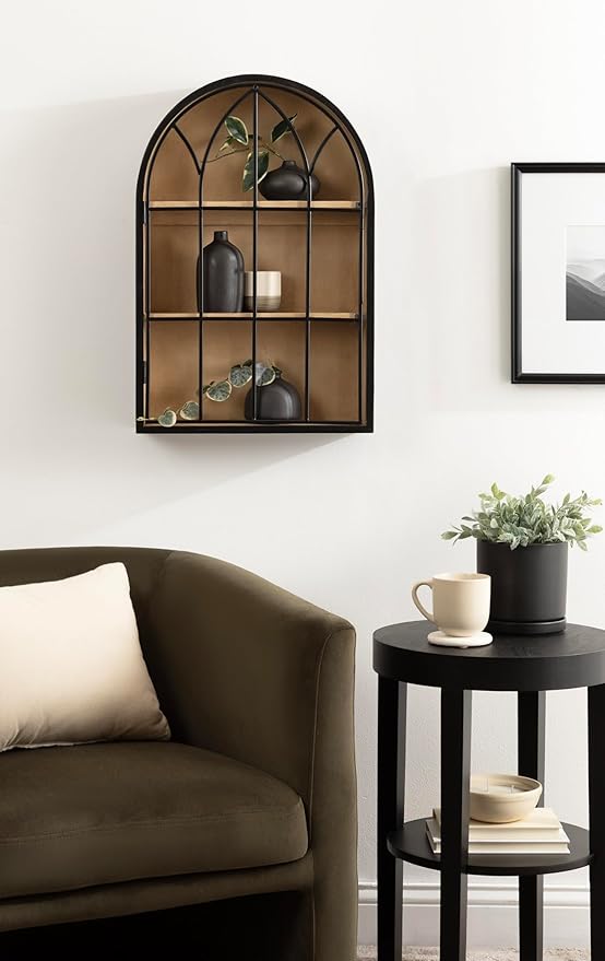 Kate and Laurel Megara Decorative Wooden Hanging Arched Wall Cabinet