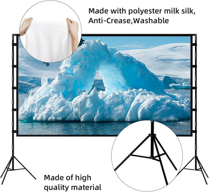 TOWOND Projector Screen with Stand, 100 inch Outdoor Projector Screen Portable Indoor Projection Screen 16:9 4K Rear Front Movie Screen with Carry Bag for Home Backyard Theater