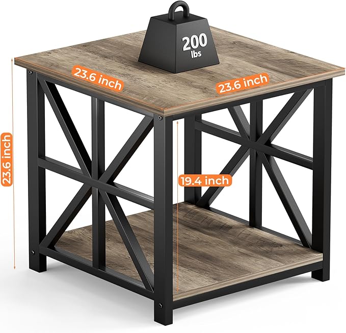GreenForest End Table with 2-Tier Storage Shelf, 24 inch Large Side Table