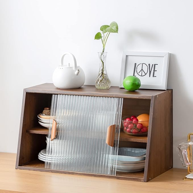 HollyHOME Small Bamboo Kitchen Pantry Sideboard