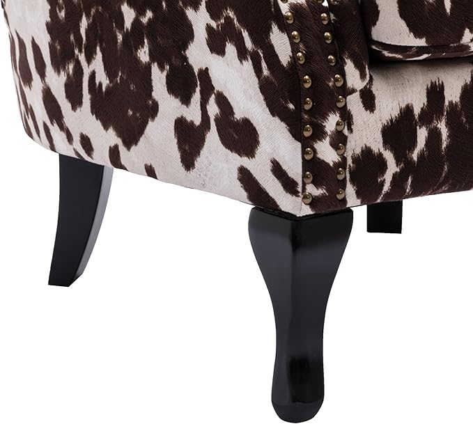 Mid Century Modern Accent Chair Upholstered Armchair Comfy Cowhide-Print Fabric