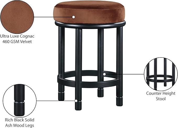 Meridian Furniture 977Cognac-C Monette Collection Art Deco Counter Stool