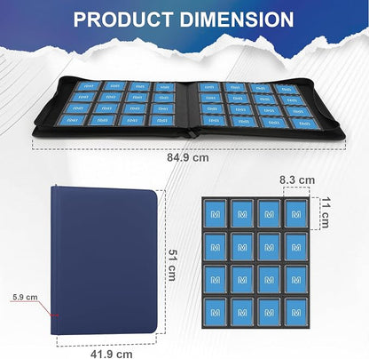 16 Pocket Toploader Binder,Holds 640 TopLoaders,Top Loader Binder for 3" x 4"Rigid Cards,Sleeves Card Collection Binder,20 Double Sided Pages,Compatible with Trading & Sports Holder (16Dark Blue)