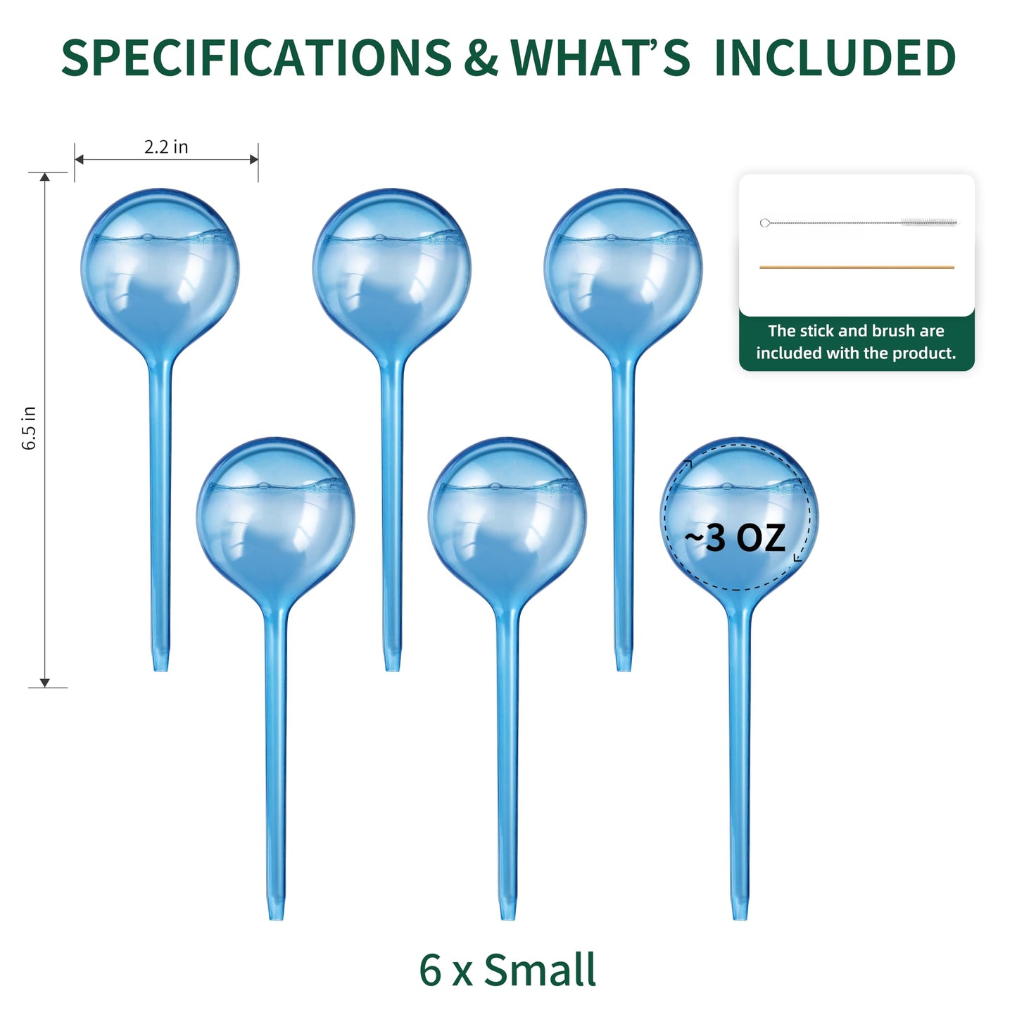 Soilagua 6-Pack Plastic Small Plant Watering Globes, Premium PVC Shatter-Resistant Plant Waterer, Self Watering Planter Insert with Tapered Opening, Automatic Watering Spikes for Daily & Vacation