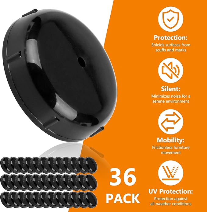 36-Pack Wrought Iron Patio Furniture Feet Caps 1-1/2 inch Round Plastic Outdoor