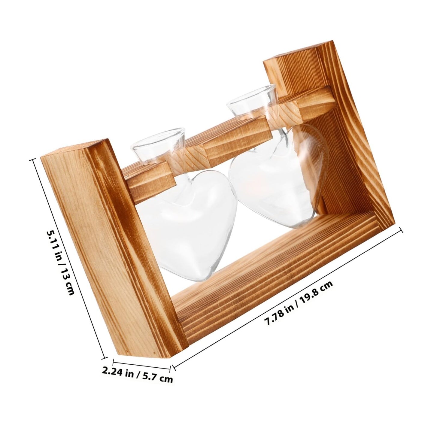 Housoutil Heart-Shaped Glass Planter Vase with Wooden Stand for Hydroponic Plants, Tabletop Terrarium Decor for Indoor Garden and Home Ornament, 2pcs Set