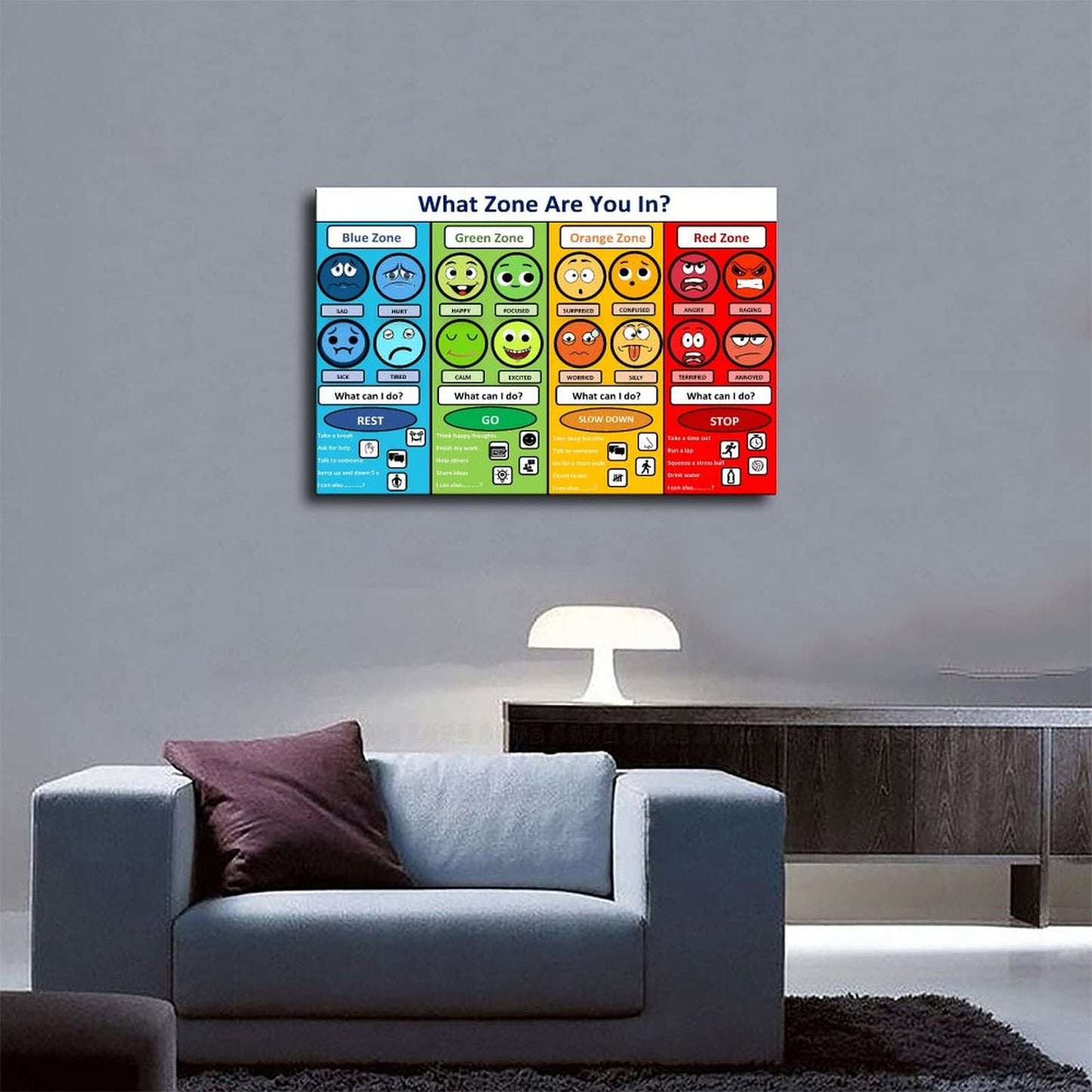 MYLU Emotional Management Zones Of Regulation Educational Poster 3 Canvas Poster Bedroom Decor Sports Landscape Office Room Decor Gift Unframe-style 12x18inch(30x45cm)