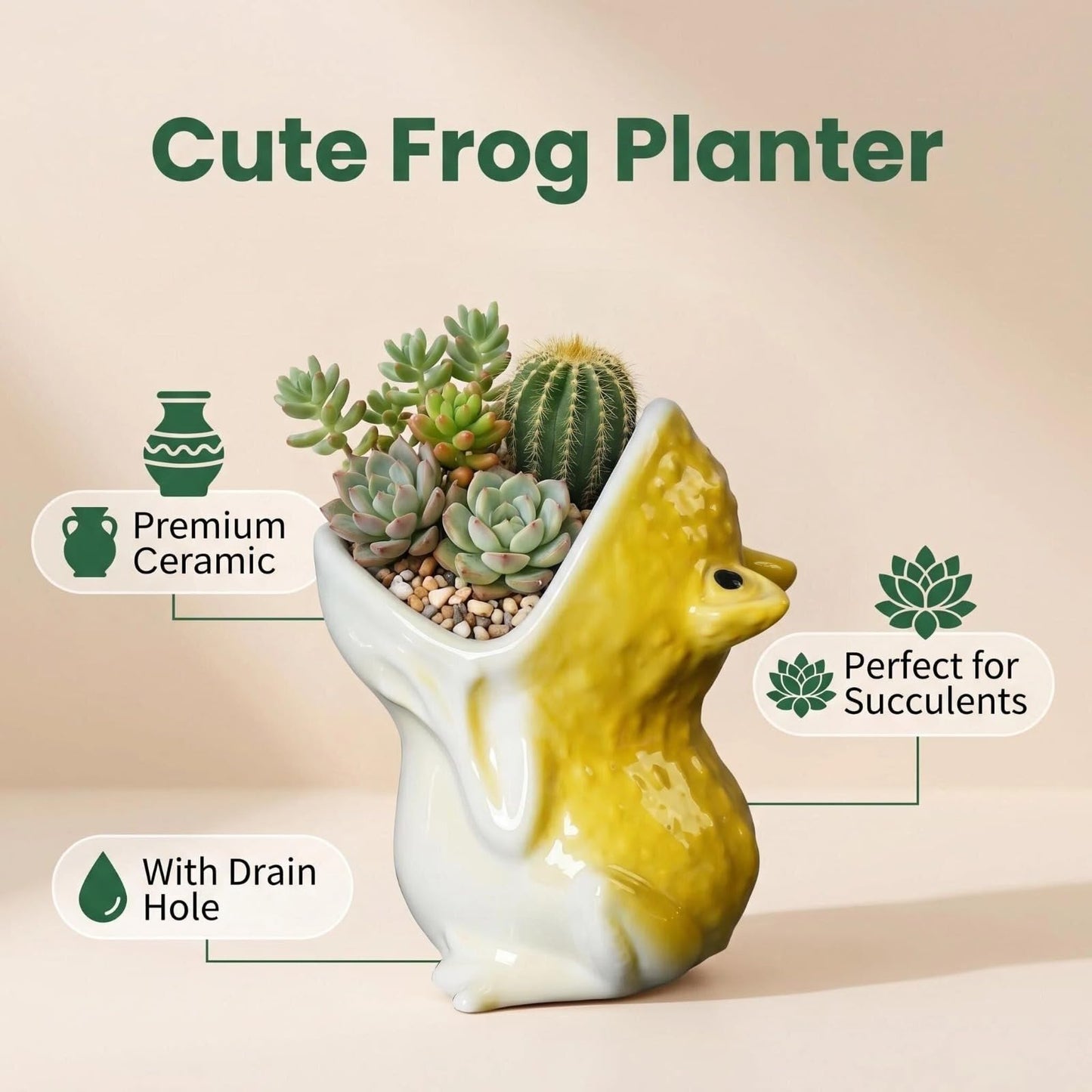 SUSOYAOCHEN Cute Animal Ceramic Succulent Plant Pots, Aloe Cactus Indoor Outdoor Small Bonsai Planter Flowerpot Use for Home Garden Decoration,Plants Not Included (Yellow)