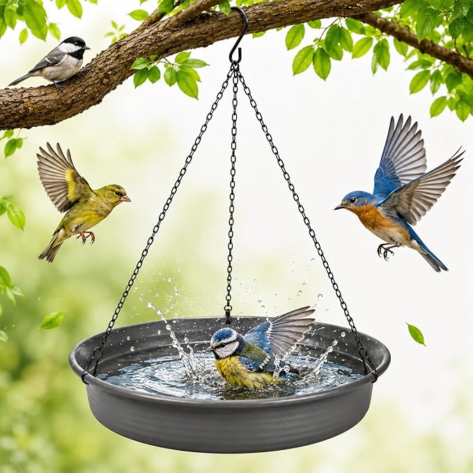 Hanging Bird Bath Hanging Bird-Feeder - CARGEN Garden BirdBath Tray Wildlife Feeder Plate Water Bowl or Water Bowl for Outdoors Garden Patio Decoration