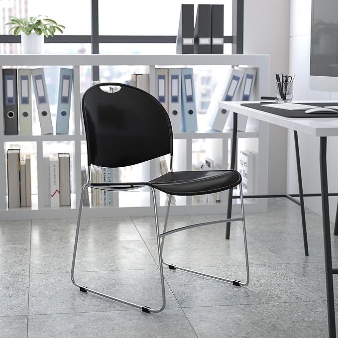 Flash Furniture HERCULES Series 880 lb. Capacity Black Ultra-Compact Stack Chair