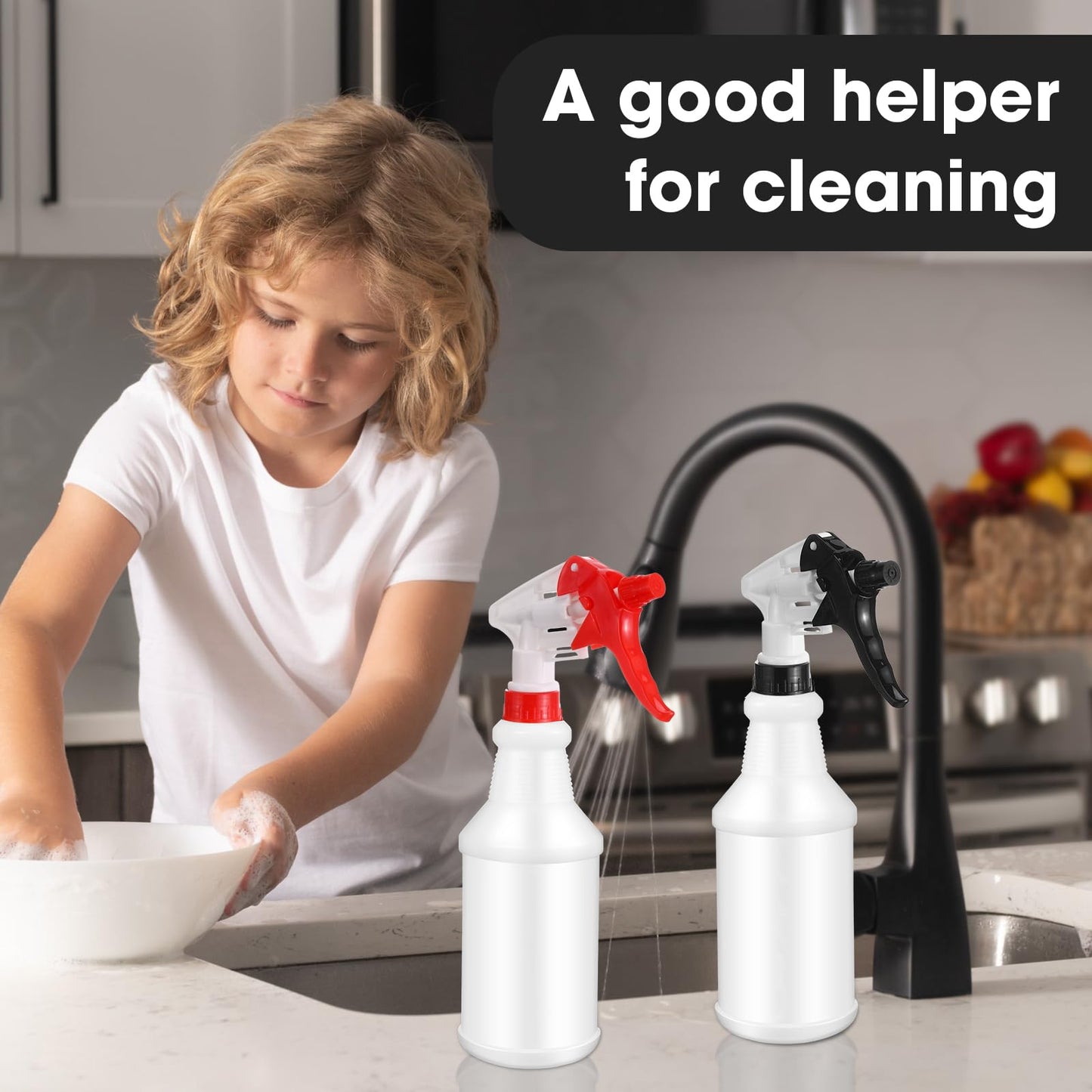 Eccliy 12 Pcs 16 Oz Plastic Spray Bottle, Adjustable Empty Reusable Sprayer for Cleaning, Planting, Water, Bathroom and Kitchen, BBQ, Commercial and Residential (Original,Red,Black)