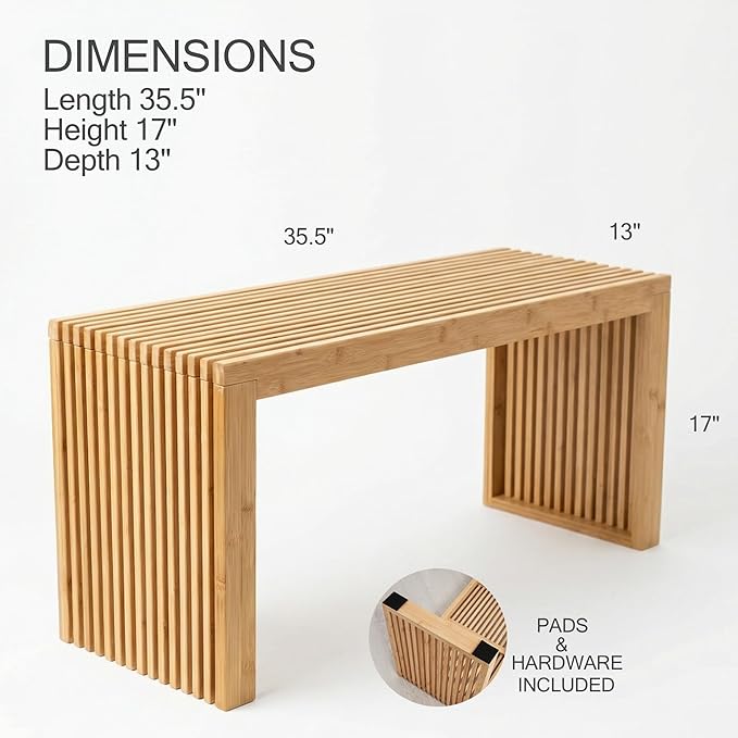 Bamboo Natural 36 inch Wooden Bench, Small Wood Benches