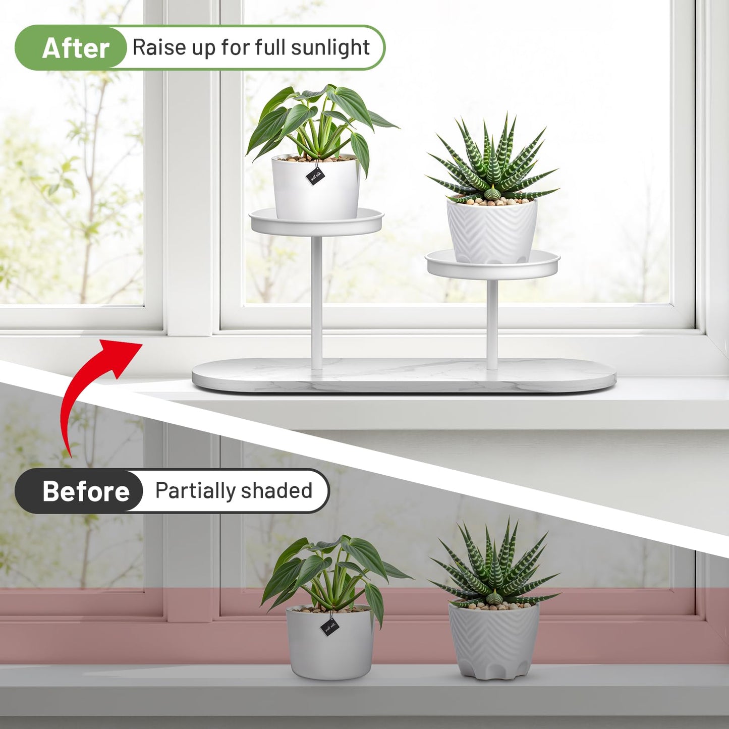 Zononoca Window Sill Plant Shelf, 2-Tier Window Shelf for Plants, Window Plant Shelves, Desk Tabletop Windowsill Plant Display Stand for Living Room, Balcony, Kitchen