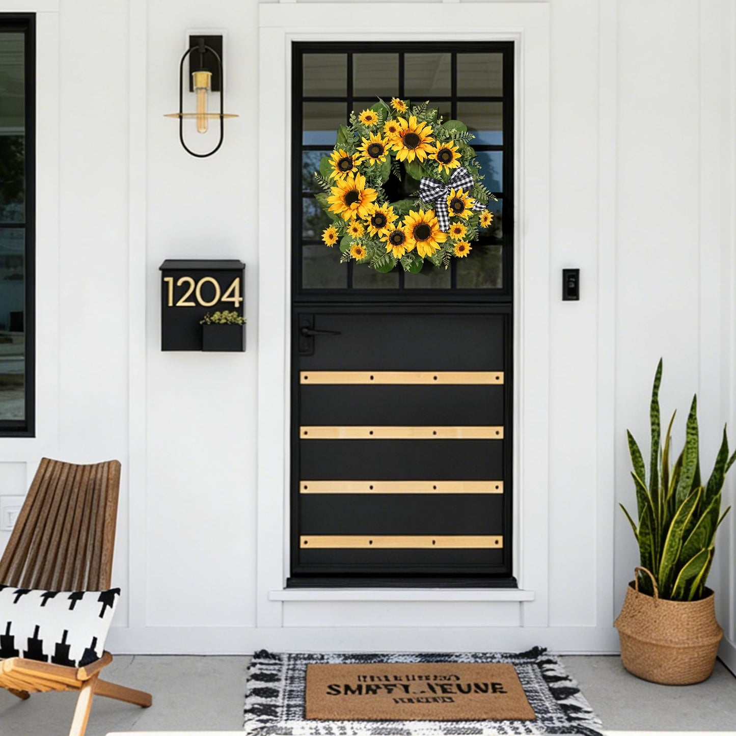 24 Inch Large Sunflower Spring Summer Wreath for Front Door, All Season Wreath with Bow Wreaths for Unique Housewarming Gift, Porch Wall Farmhouse Home Wedding Holiday Decor