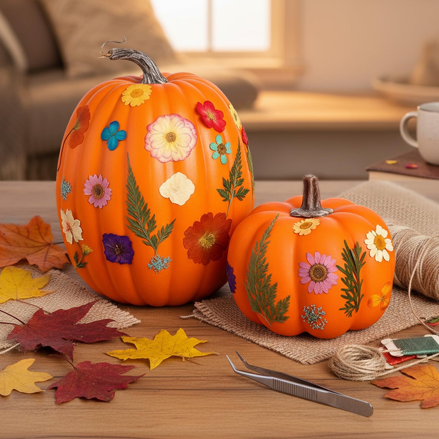 Canlierr 8 Pcs Artificial Pumpkins Fall Decor with 150 Pcs Dried Flower Butterfly Stickers & 1 Handy Tweezer DIY Craft Pumpkin for Thanksgiving Table Centerpiece Mantel Shelf (Orange)