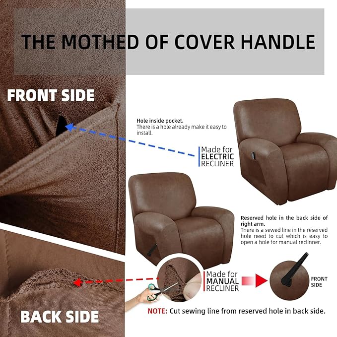 ANARACHON Recliner Chair Covers Leather Like, 4 Pieces Recliner Cover,