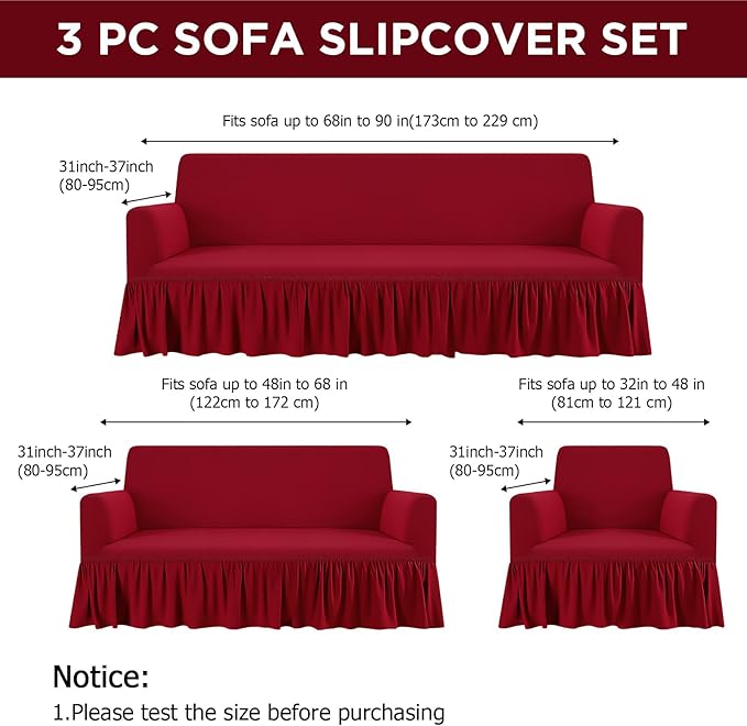 Fanfanwin 3 Pcs Sofa Slipcover Set