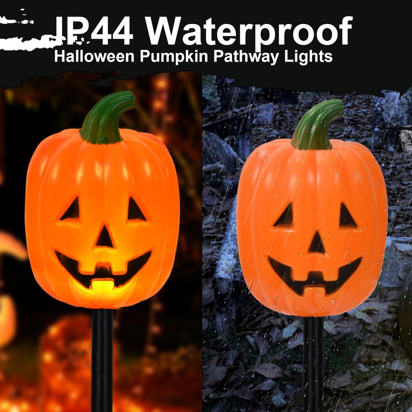 BRIGHTDECK Halloween Pumpkin Stake Lights, Set of 10 Decorative Solar Pumpkin Lights, Waterproof Halloween Decorations for Outdoor Garden and Yard