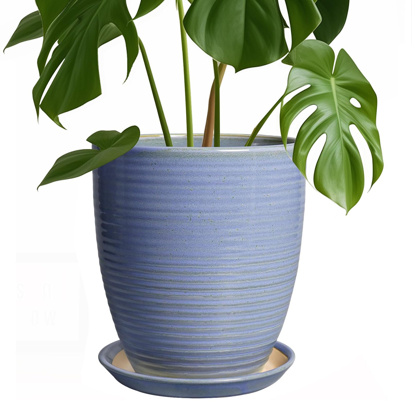 EEPFamily 8 Inch Plant Pot- Ceramic Planter for Indoor Outdoor with Drainage Hole and Plant Tray, Modern Round Porch Home Office Garden Living Room Decor, House Warming Gifts, Blue-Purple