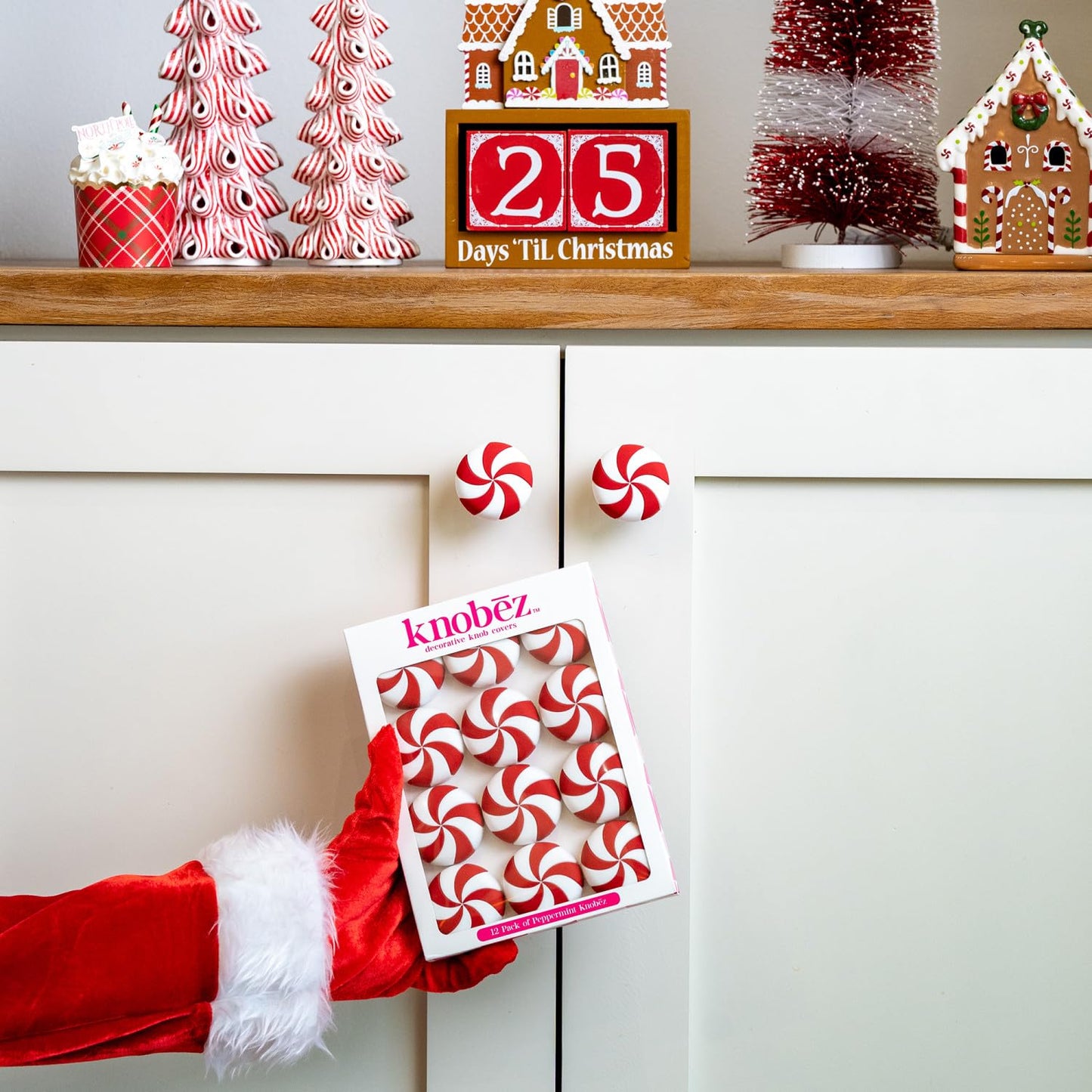 Knobēz 12pk Red Peppermint Decorative Knob Covers for Christmas Holiday