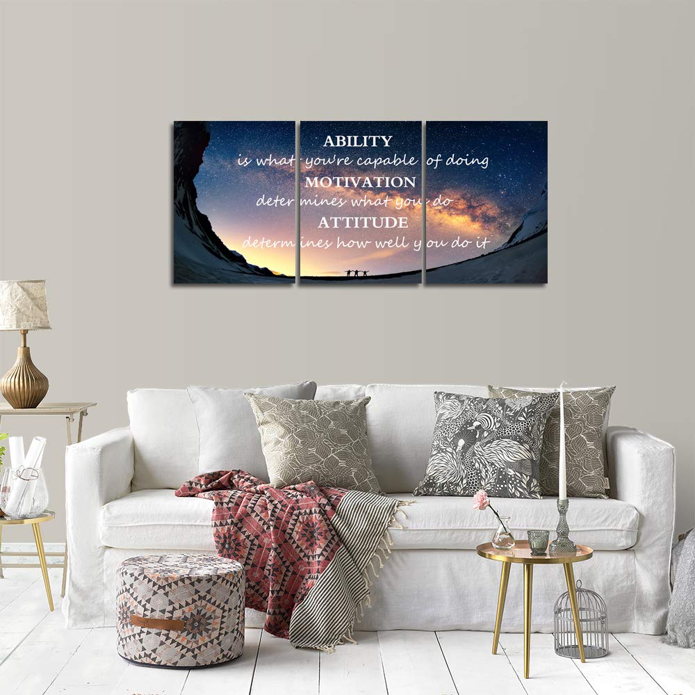 Motivational Quotes Canvas Wall Art Inspirational Ability Motivation Attitude Saying Words Posters Prints Entrepreneur Quote Home Office Bedroom Decor 3 Panels Ready to Hang - 36" W x 16" H