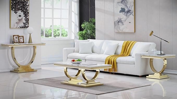 Henf Marble End Table Modern White Faux Marble Sofa Side Table
