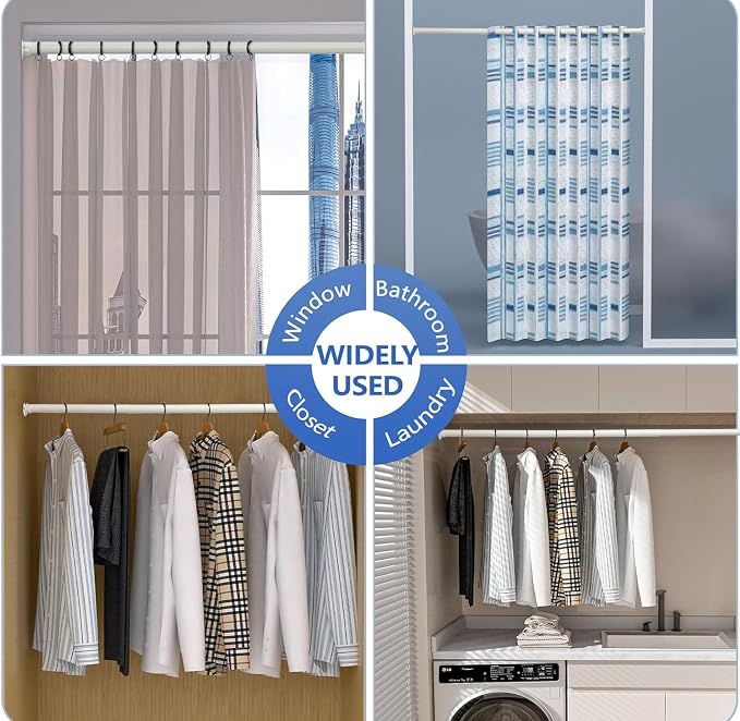 SUTINE Closet Rod, 17 to 82 Inch Closet Rods for Hanging Clothes, Heavy Duty Adjustable Closet Hanging Rod Bar White Closet Poles for Wardrobes, Closet, Bathroom, Windows,1.3 Inch Diameter