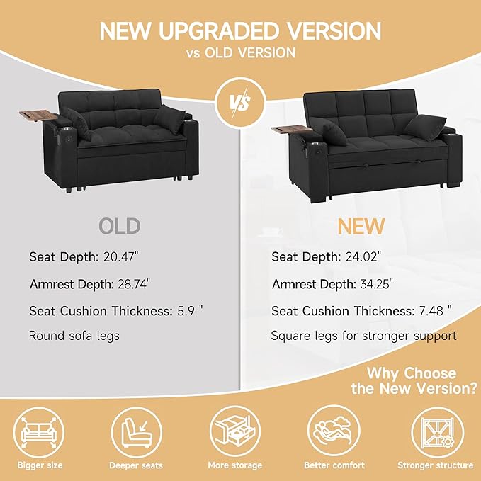 Auvsoce 65" Sleeper Sofa Bed Loveseat, Convertible Couch