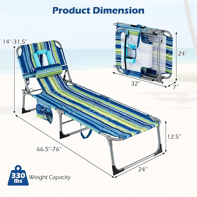 Goplus Tanning Chair, Folding Adjustable Patio Lounge Chair