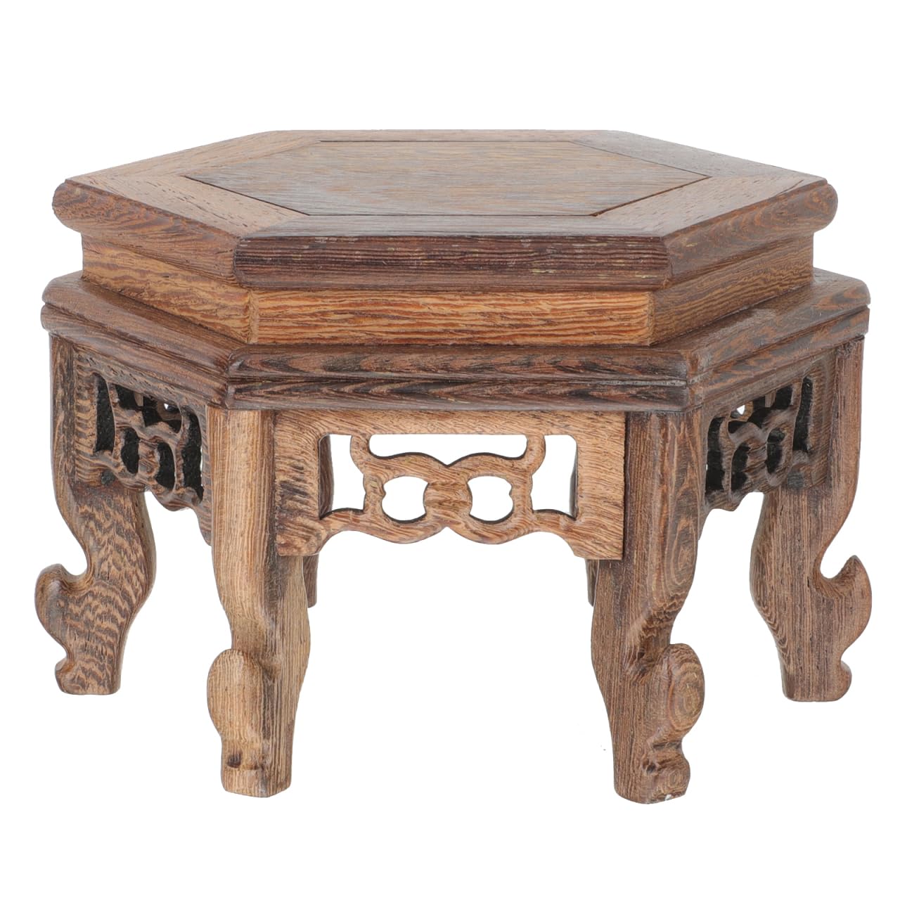 Cabilock Hexagonal Table Base Wooden Plant Stand Chinese Style Flower Pot Display Rack Teapot Stand for Bonsai Vases Planters 5.1X5.1X3.5 Inch