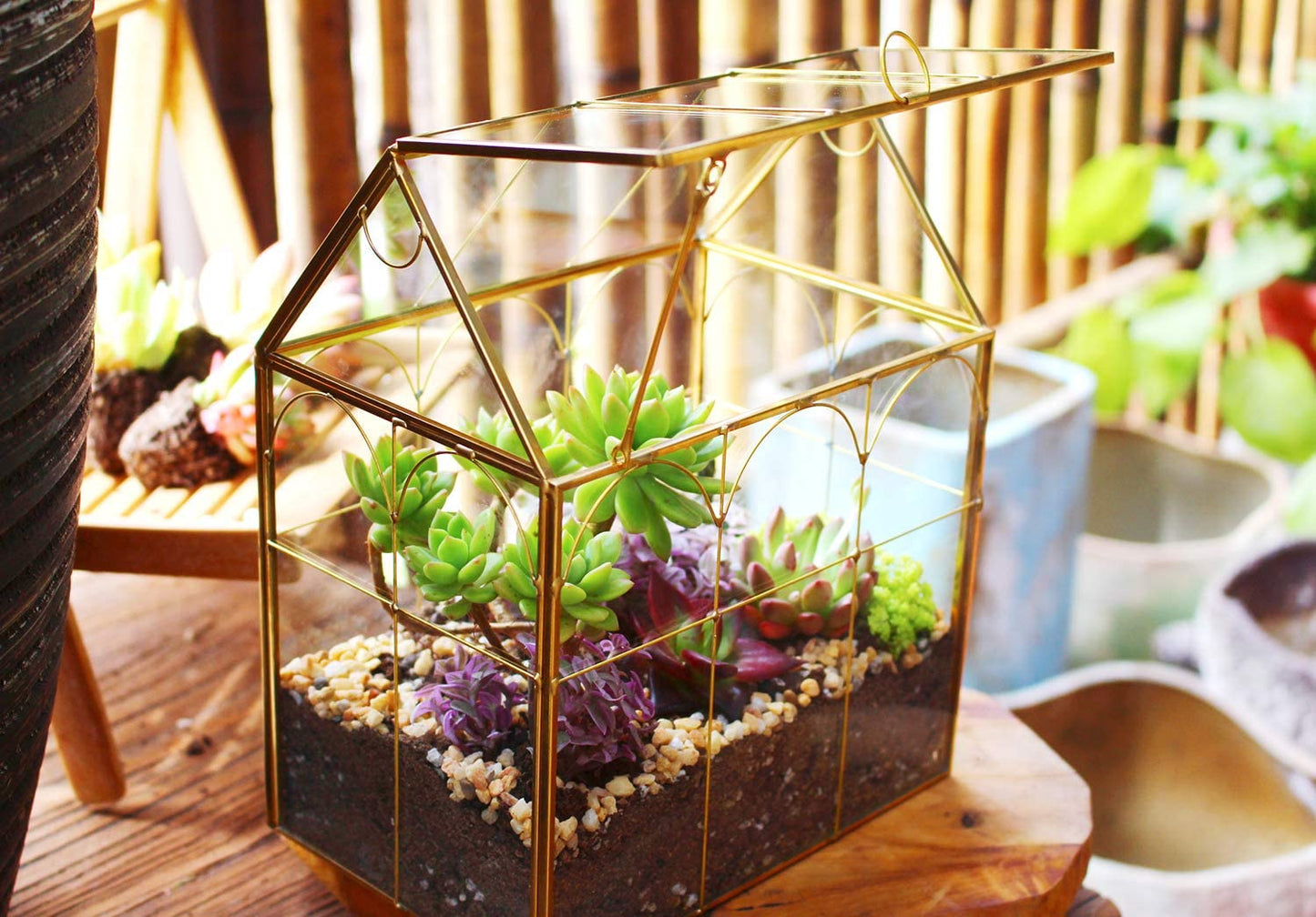 Glass Geometric Plant Terrarium,Succulent & Air Planter for Home Garden Office Decoration (Gold House)