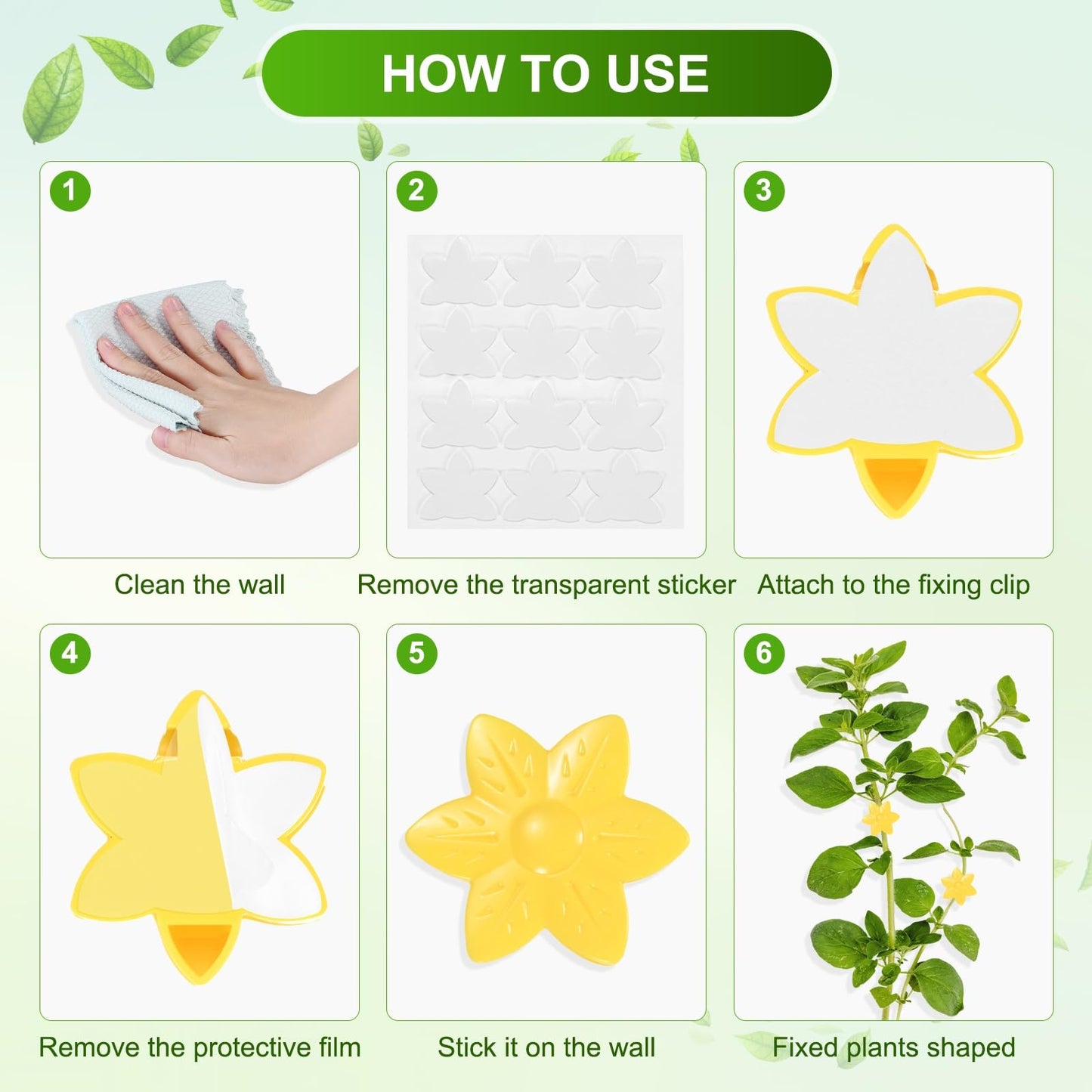 M METERXITY 100 Pack Plant Wall Clips, Self-Adhesive Plant Climbing Wall Clips Fixer with Acrylic Adhesive Sticker for Vine Support/Indoor/Outdoor Decor [Plum Blossom-Yellow]