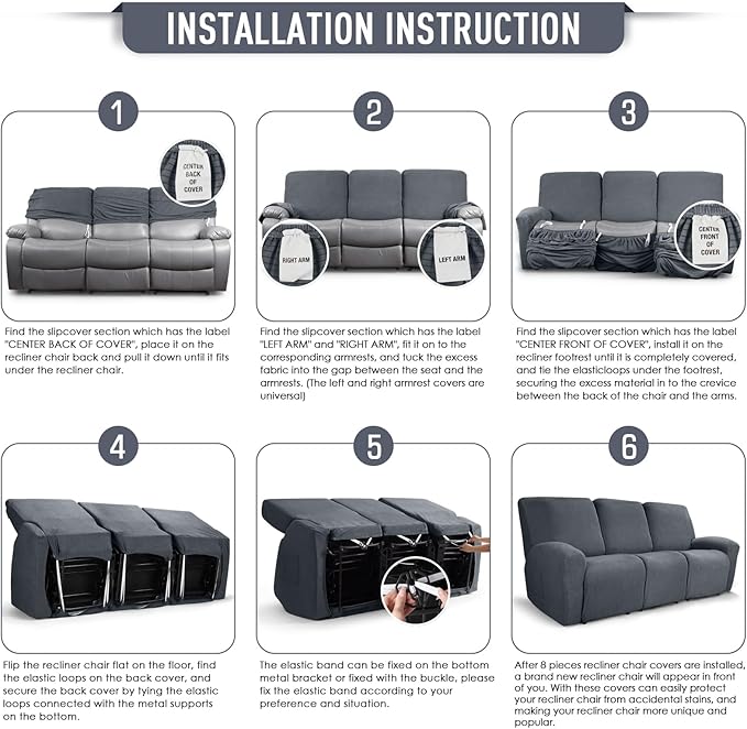 TAOCOCO Recliner Sofa Covers 8-Pieces Stretch Large Couch Covers