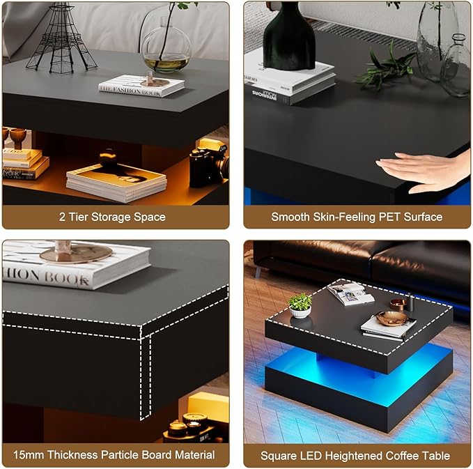 HedoAjim Black LED Coffee Table