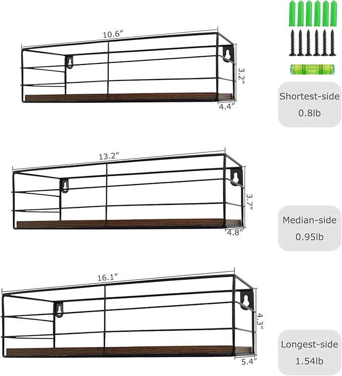 CRUGLA Floating Shelves Wall Mounted Set of 3, Hanging Storage Wall Shelf