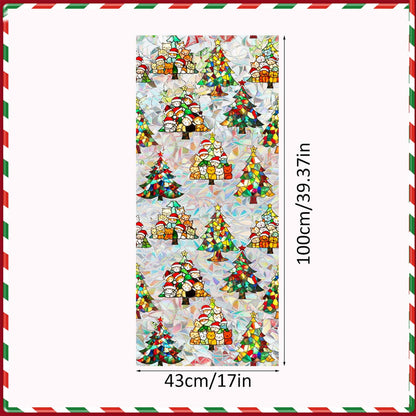 Christmas Window Privacy Film Cartoon Cute Animal Window Clings Decoration Privacy Stained Christmas Tree Glass Stickers for Winter and Christmas Party Glass Decor Supplies 17x 39.3 Inch