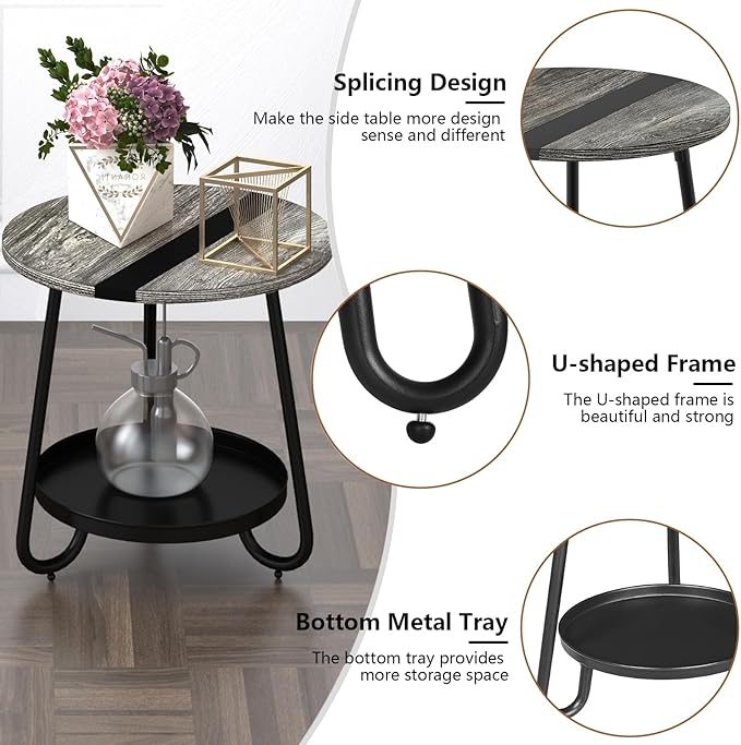 2 Tier Coffee Table in Living Room, Industrial Style Round Coffee Table