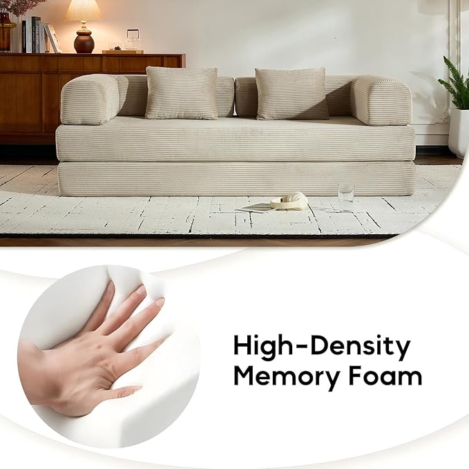 ZEIINPA Corduroy Floor Sofa Bed, Convertible Folding Couch Bed
