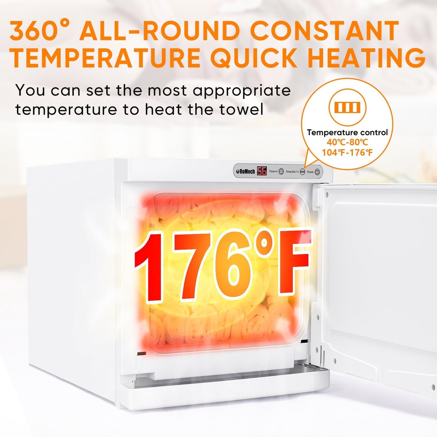 ROMECH 23L Hot Towel Warmer Cabinet, Professional Towel Heater with LED Temperature Display Setting, Extra Large Capacity Towel Warmers for Spa Massage Salon Home (White, 23L)