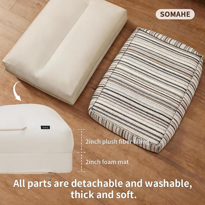 SOMAHE 4 Inch Orthopedic Dog Bed for Crate, 35 x 27 Inch, Coffee Chenille | Washable Removable Cover, Waterproof Inner Liner, Non-Slip Bottom, Orthopedic Dog Crate Mattress for Medium & Large Dogs