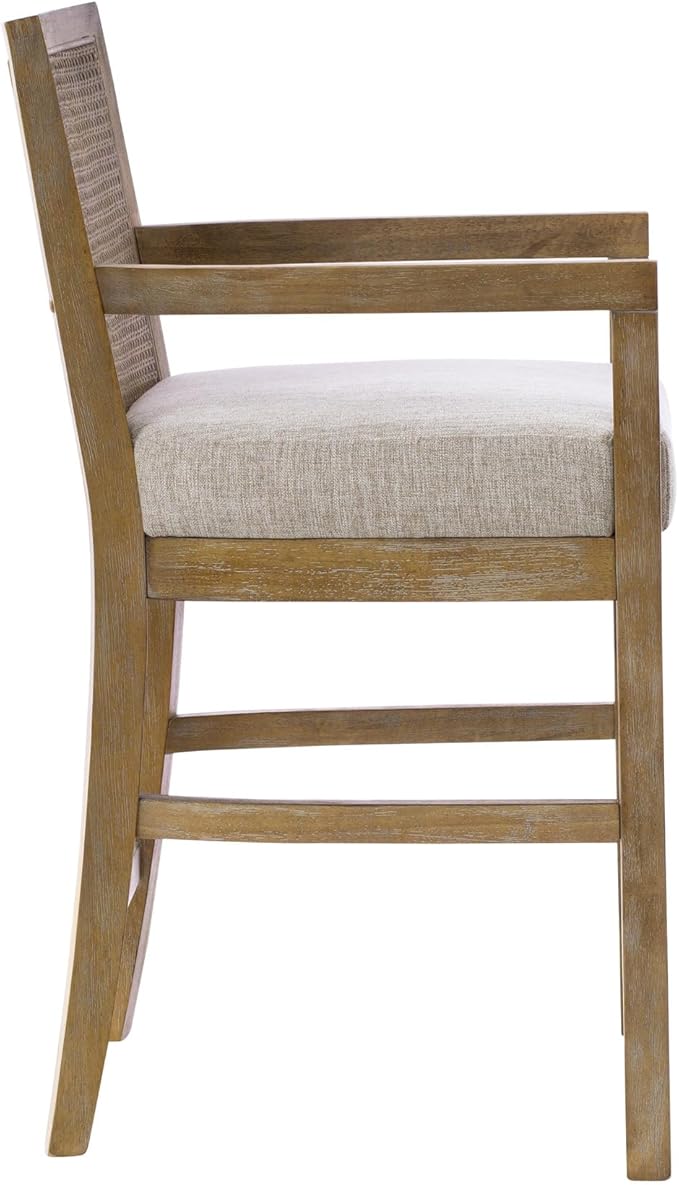 Madison Park Bar Stool with Rattan Back, Wood Counter Height Barstools