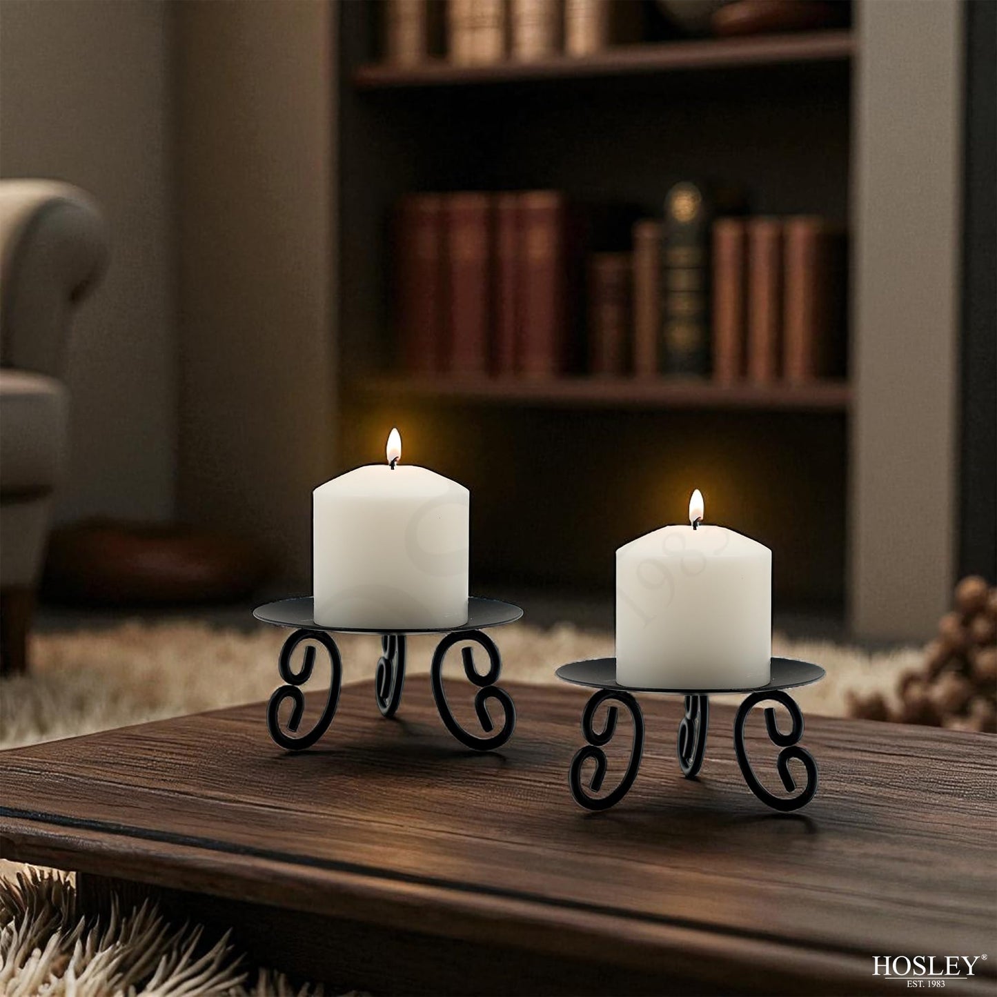 Hosley Set of 2 Pillar or LED Candle Holder 5 inch Diameter Gift for Farmhouse Weddings or can be Used for Aromatherapy and Spa O5