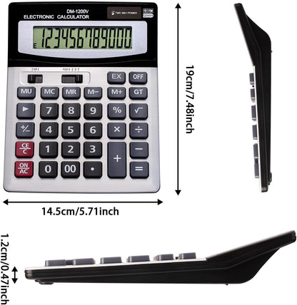 12 Digit Desktop Calculator with Large LCD Display and Sensitive Button, Dual Solar Power and Battery, Standard Function for Office (YE1200v)