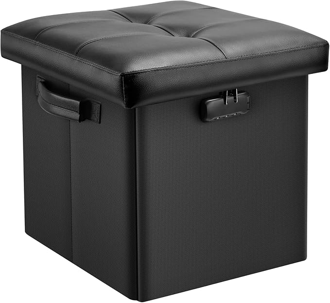 DocSafe Storage Ottoman with Lock, Fireproof Folding Ottoman Foot Rest Stool