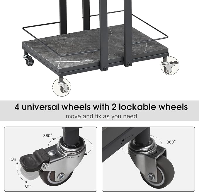 BarberPub Utility Manicure Trolley Metal Storage Rolling Barber Cart with Wheels Multi-Purpose Rack Heavy-Duty Trolley 2033 (Grey)