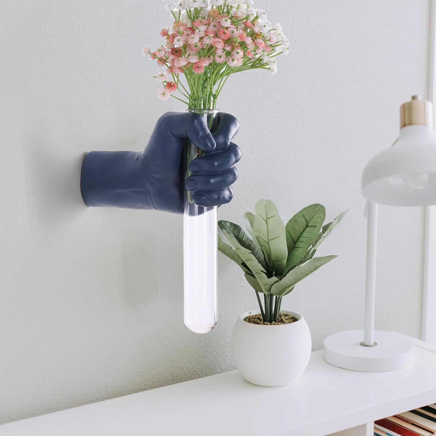 XYQXYQ Blue Wall Sculpture,Wall Art Bedoroom,Hand Vase,Funky Flower Vase Decorations,Unique Wall Statue,Home Decor Art