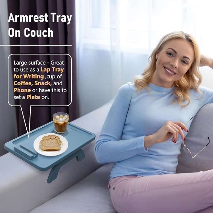 SINWANT Couch Arm Table, Bamboo Sofa Clip on Tray Tables, Sofa Armrest Tray