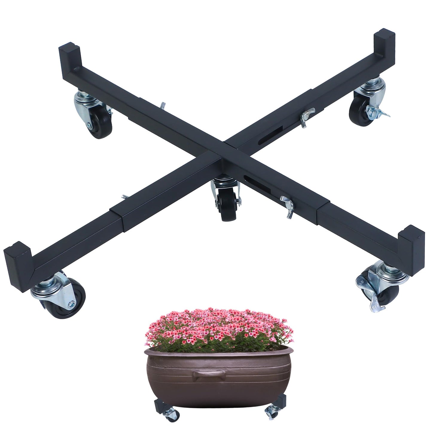 Plant Stand with Wheels Heavy Duty, Adjustable 15 to 20.5Inch with Lockable Caster Pot Roller Base, Rolling Planter Caddy for Large Flower Pots, 250 Lbs Capacity Dolly Cart for Indoor/Outdoor Use