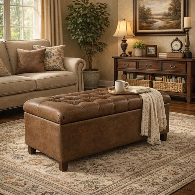 Homepop Home Decor | Button Tufted Storage Bench | Ottoman Bench