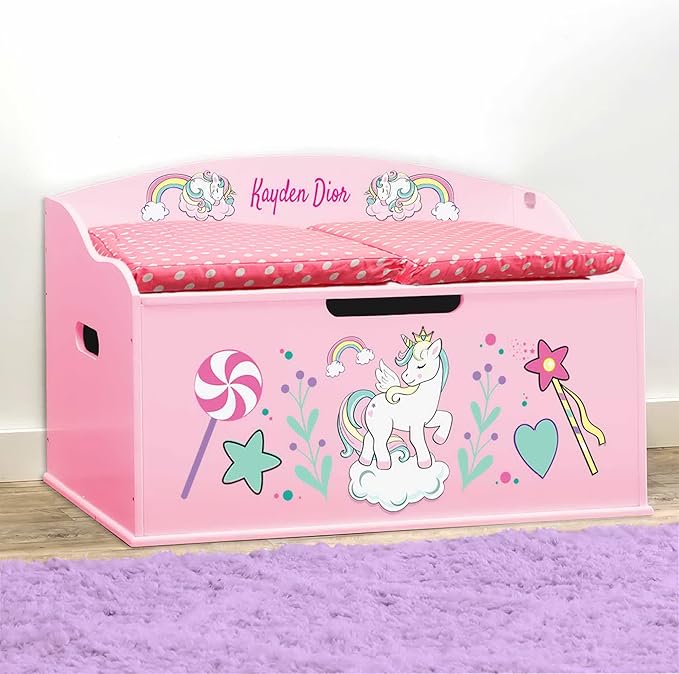 DIBSIES Personalized Creative Wonders Toy Box, Unicorns & Rainbows, 30 x 19.25
